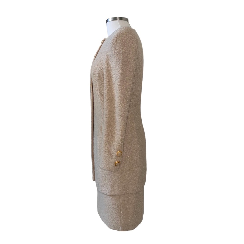 St. John Tan Boucle Knit Long Jacket and Skirt - Picture 3 of 10